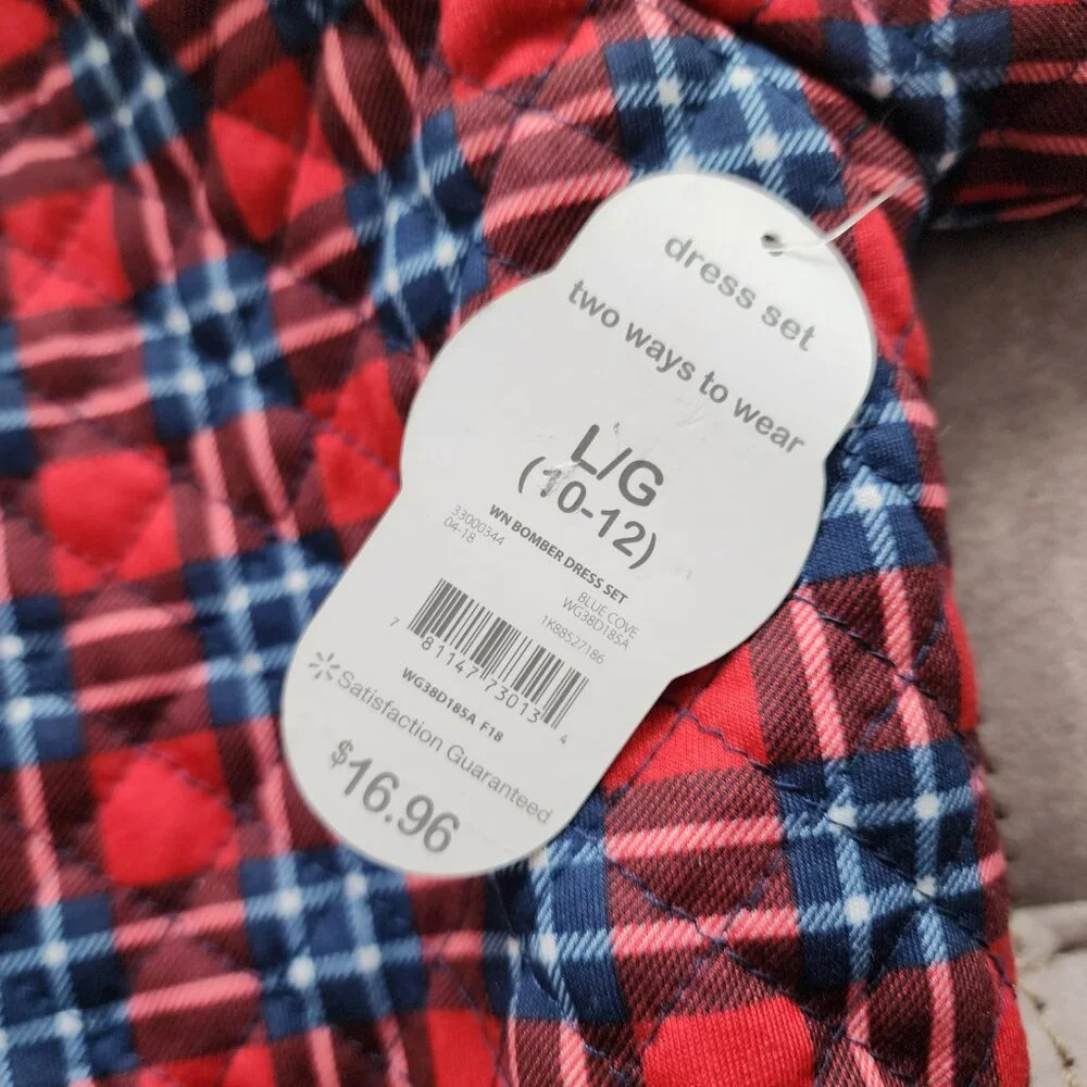 NWT Wonder Nation Dress and Quilted Plaid Bomber Jacket 2-Piece Set Size L/G